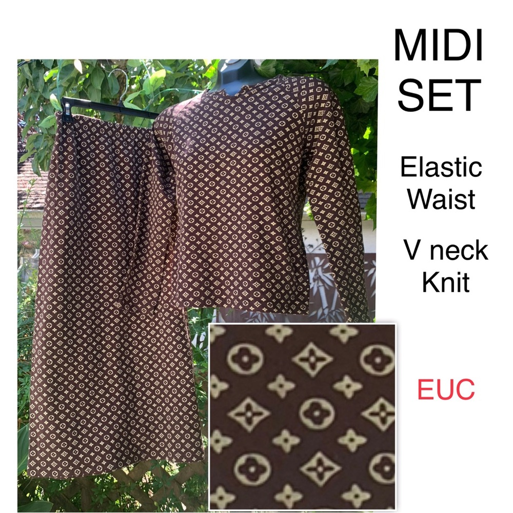 LOGO VL ⭐️ Bronze Brown 🌟 EUC - 2 piece Knit MIDI skirt &  top ⭐️ CLEAN - Picture 5 of 14